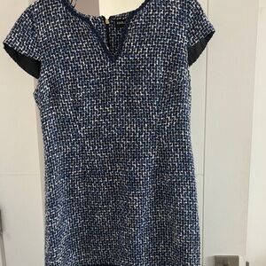Karl Lagerfeld Navy and White Tweed Midi Dress